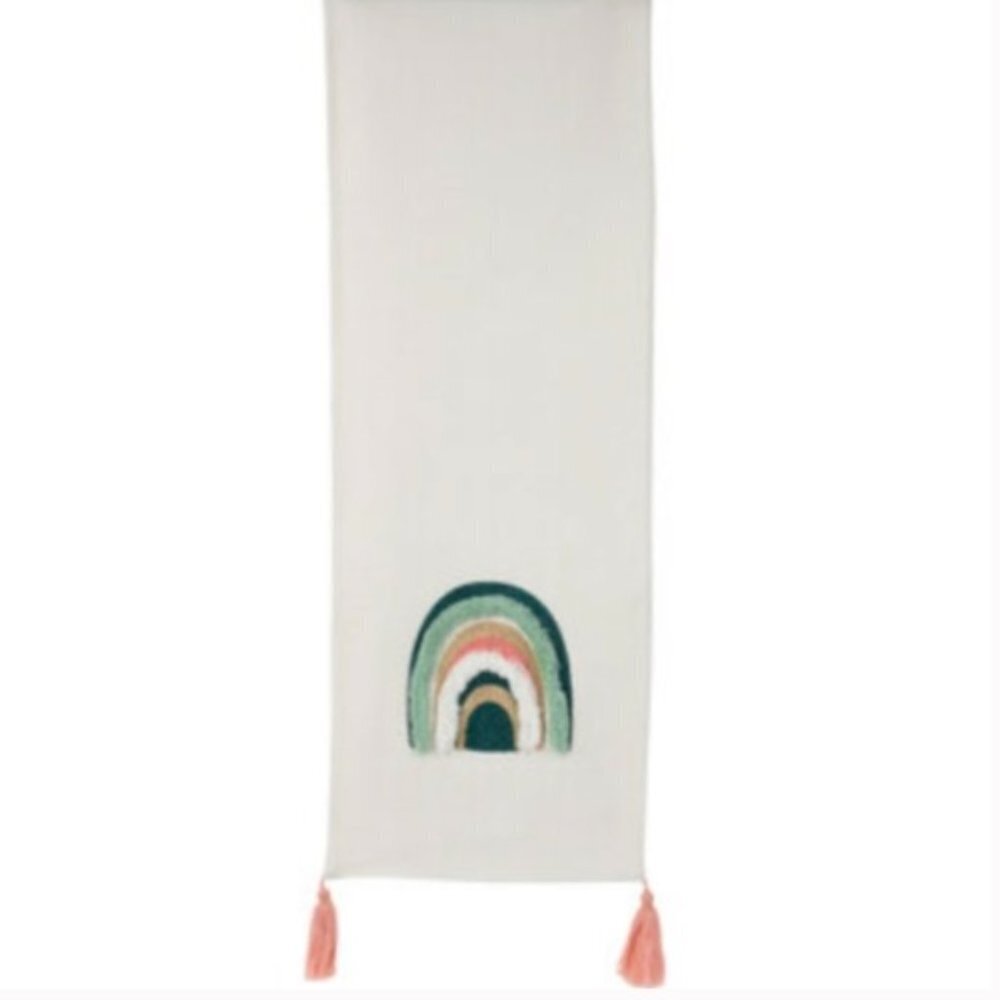 Spring Shop Table Runner Cream Rainbow Tassels